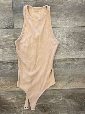 Abercrombie & Fitch Beige Tan Sand Bodysuit High Neck Racerback Size Large